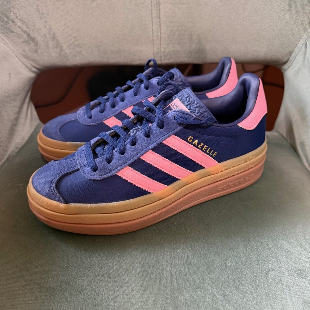 adidas Gazelle Women’s Sneakers in Navy Blue and Pink with Gum Sole